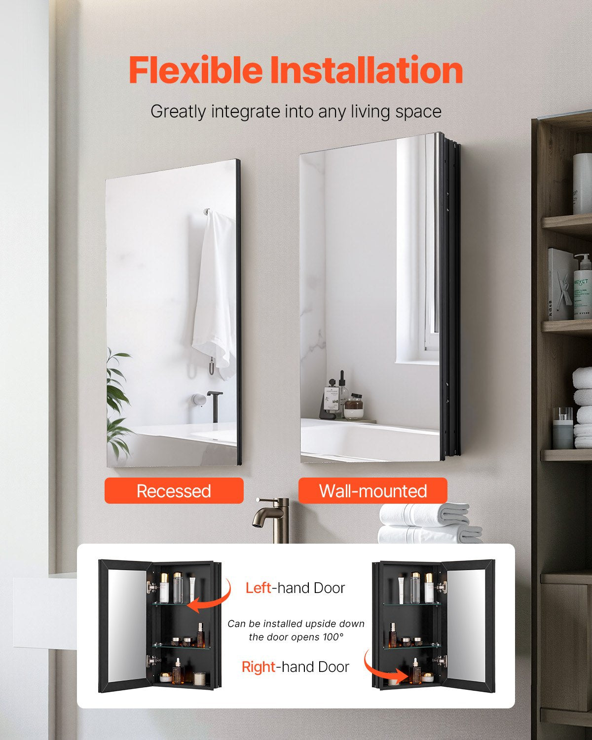 Medicine Cabinet 14" x 24" Mirror Medicine Cabinet Adjustable Shelves