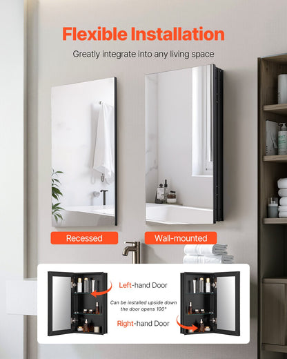 Medicine Cabinet 14" x 24" Mirror Medicine Cabinet Adjustable Shelves