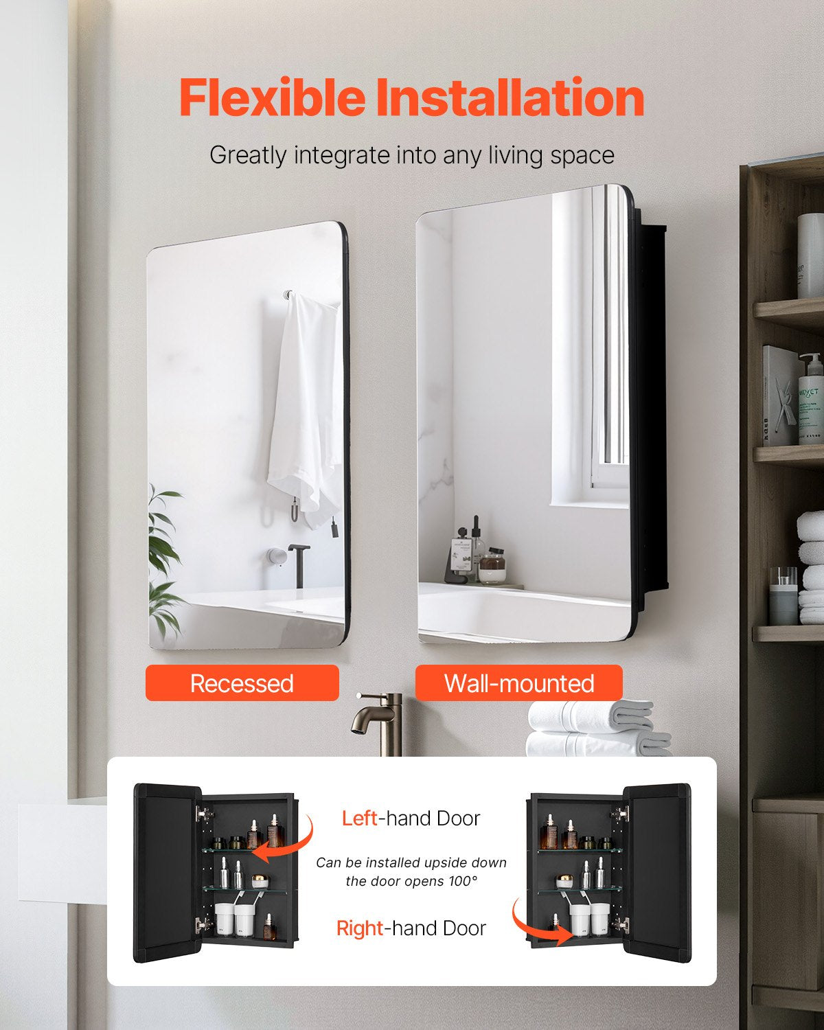 Medicine Cabinet 16" x 24" Mirror Medicine Cabinet Adjustable Shelves