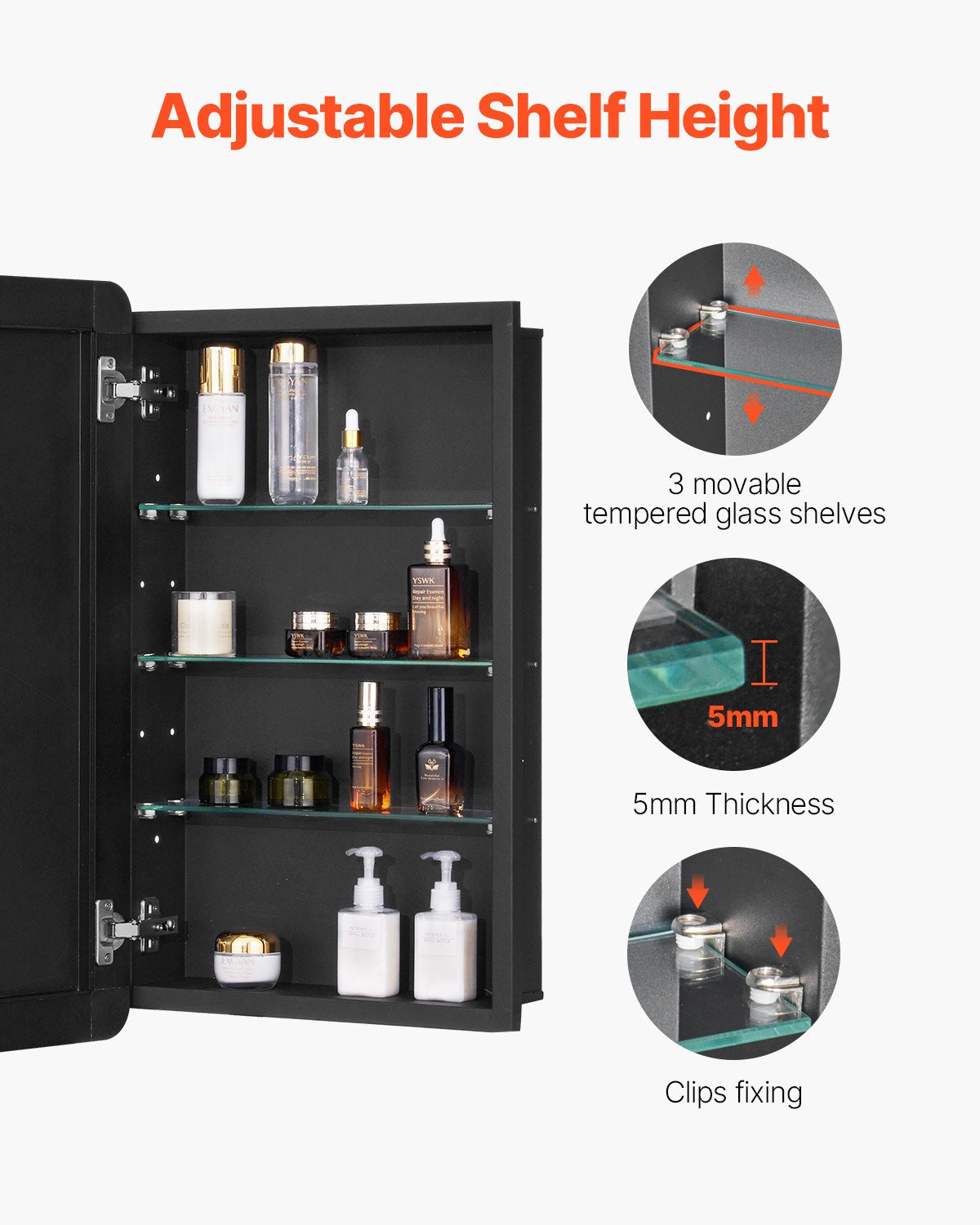 Medicine Cabinet 16.5" x 27.5" Mirror Medicine Cabinet Adjustable Shelves