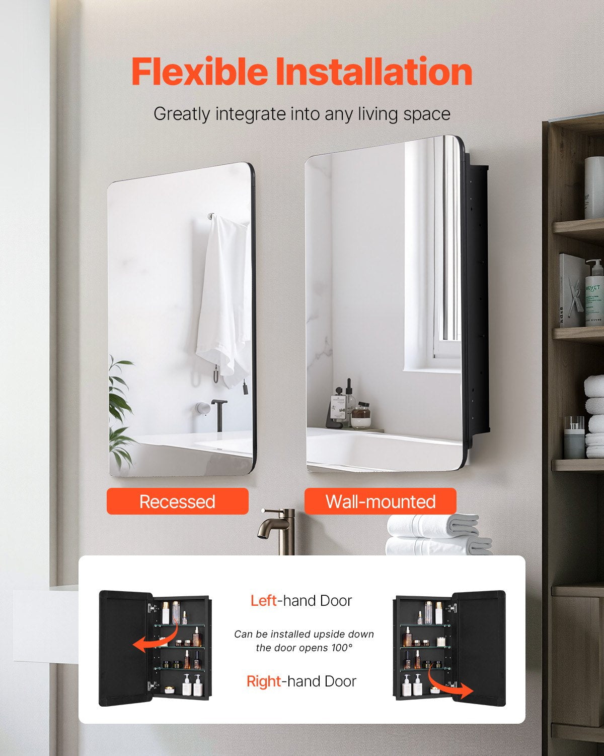 Medicine Cabinet 16.5" x 27.5" Mirror Medicine Cabinet Adjustable Shelves