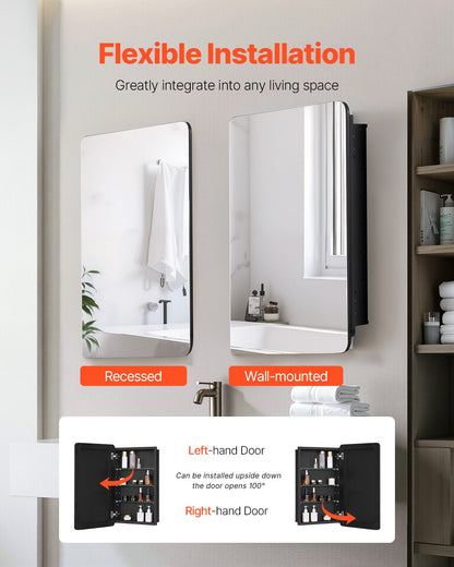 Medicine Cabinet 16.5" x 27.5" Mirror Medicine Cabinet Adjustable Shelves