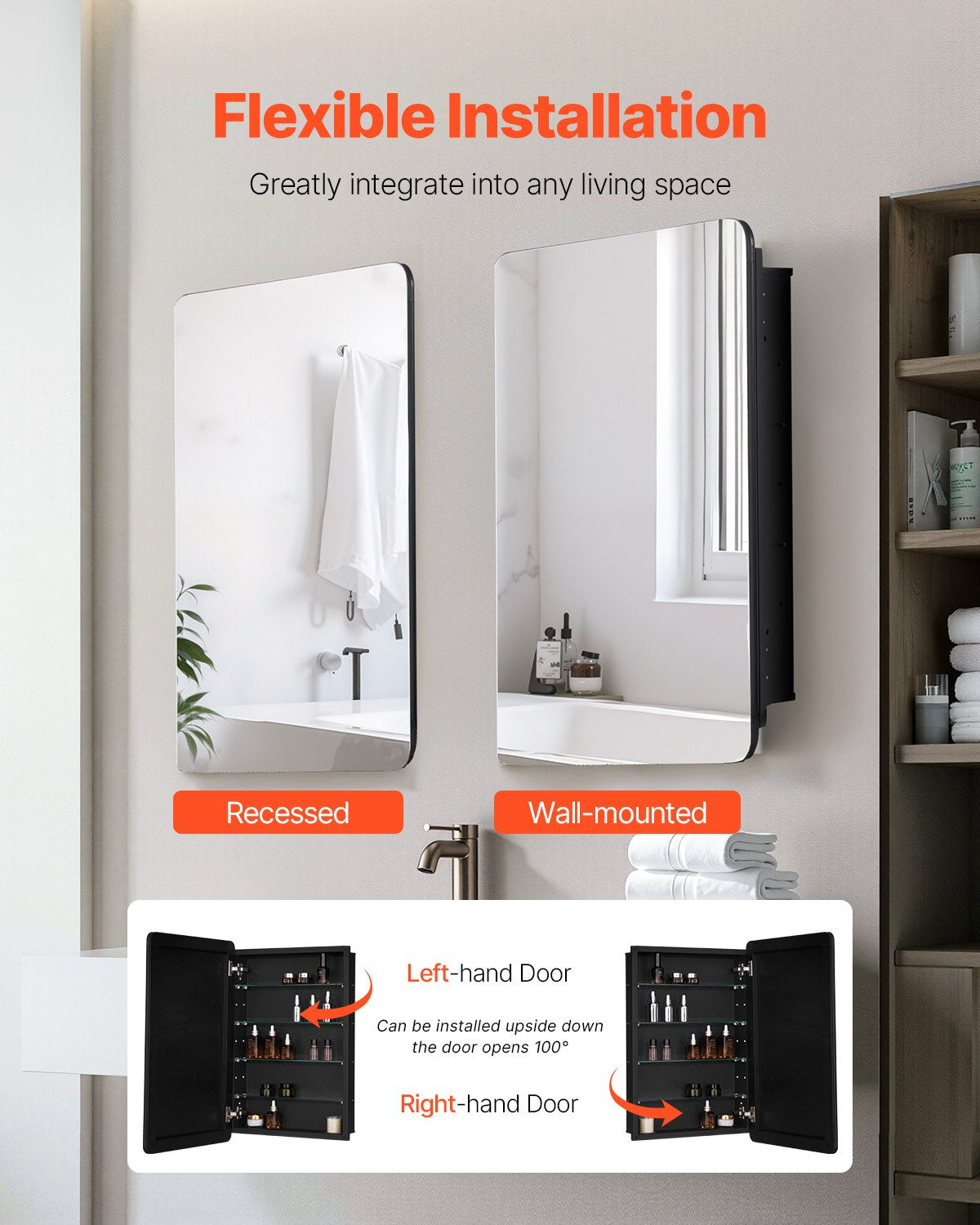 Medicine Cabinet 20" x 30" Mirror Medicine Cabinet Adjustable Shelves