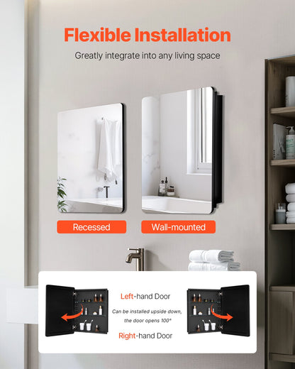 Medicine Cabinet 24" x 30" Mirror Medicine Cabinet Adjustable Shelves