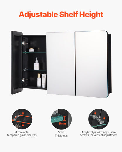Medicine Cabinet 25.5" x 40" Mirror Medicine Cabinet Adjustable Shelves