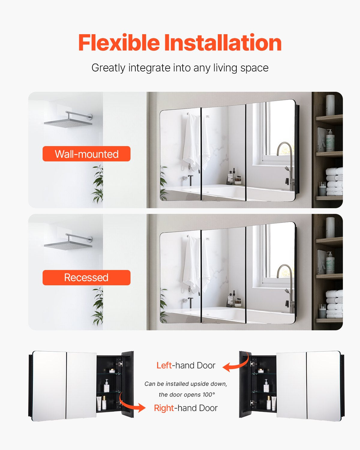 Medicine Cabinet 25.5" x 40" Mirror Medicine Cabinet Adjustable Shelves