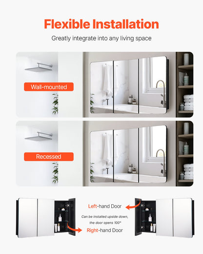 Medicine Cabinet 25.5" x 40" Mirror Medicine Cabinet Adjustable Shelves