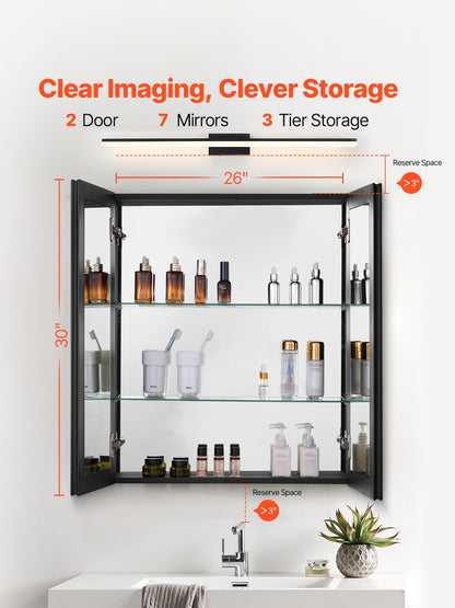 Medicine Cabinet 26" x 30" Mirror Medicine Cabinet Adjustable Shelves