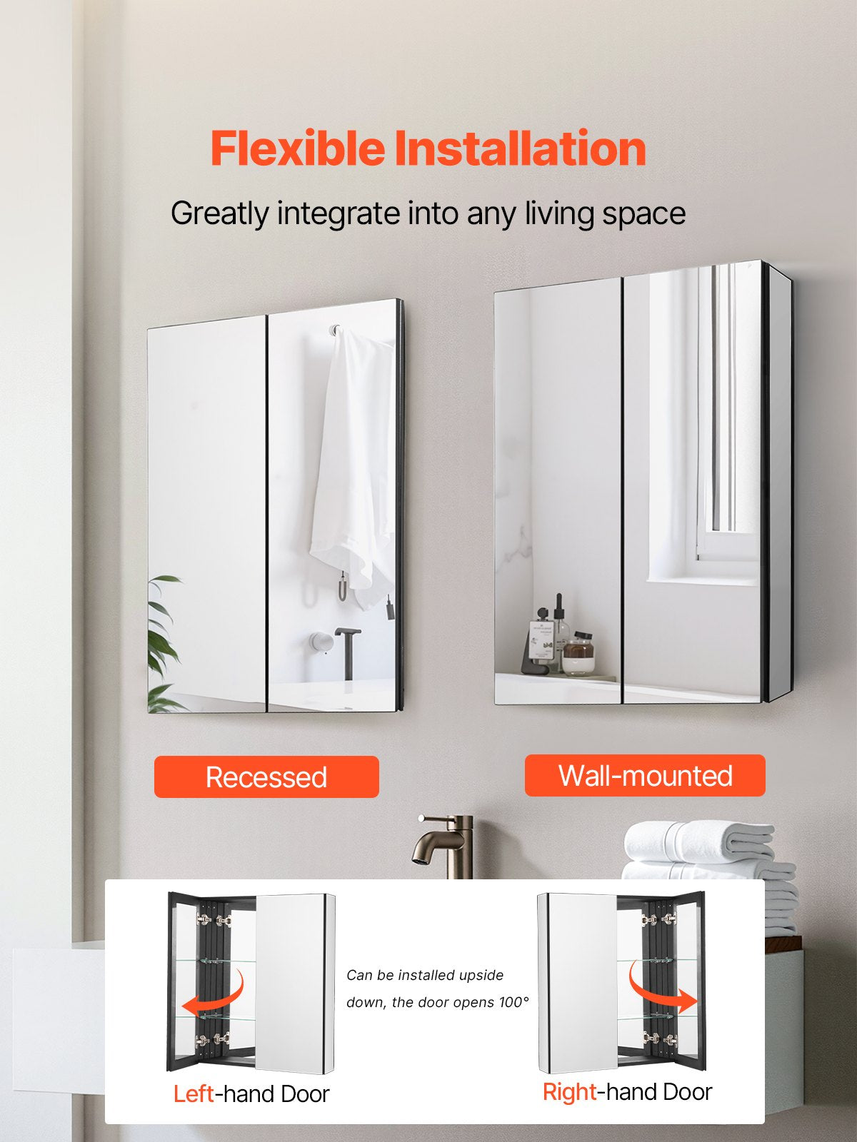 Medicine Cabinet 26" x 30" Mirror Medicine Cabinet Adjustable Shelves