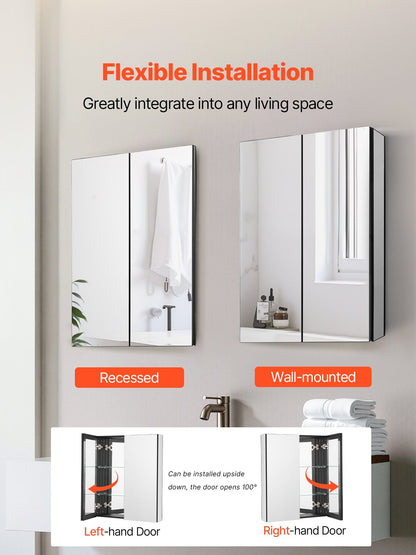 Medicine Cabinet 26" x 30" Mirror Medicine Cabinet Adjustable Shelves