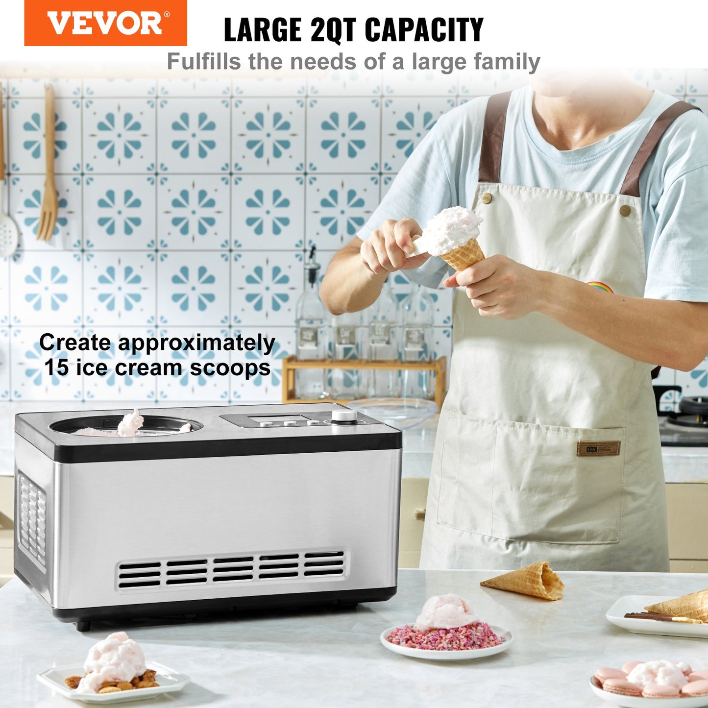 2 Quart Automatisk Glassmaskin Electric Yoghurt Gelato Make Silver