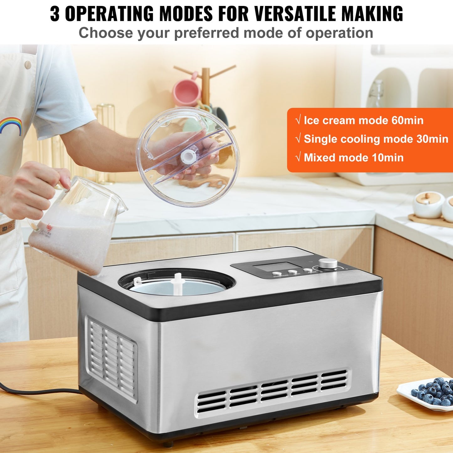2 Quart Automatisk Glassmaskin Electric Yoghurt Gelato Make Silver