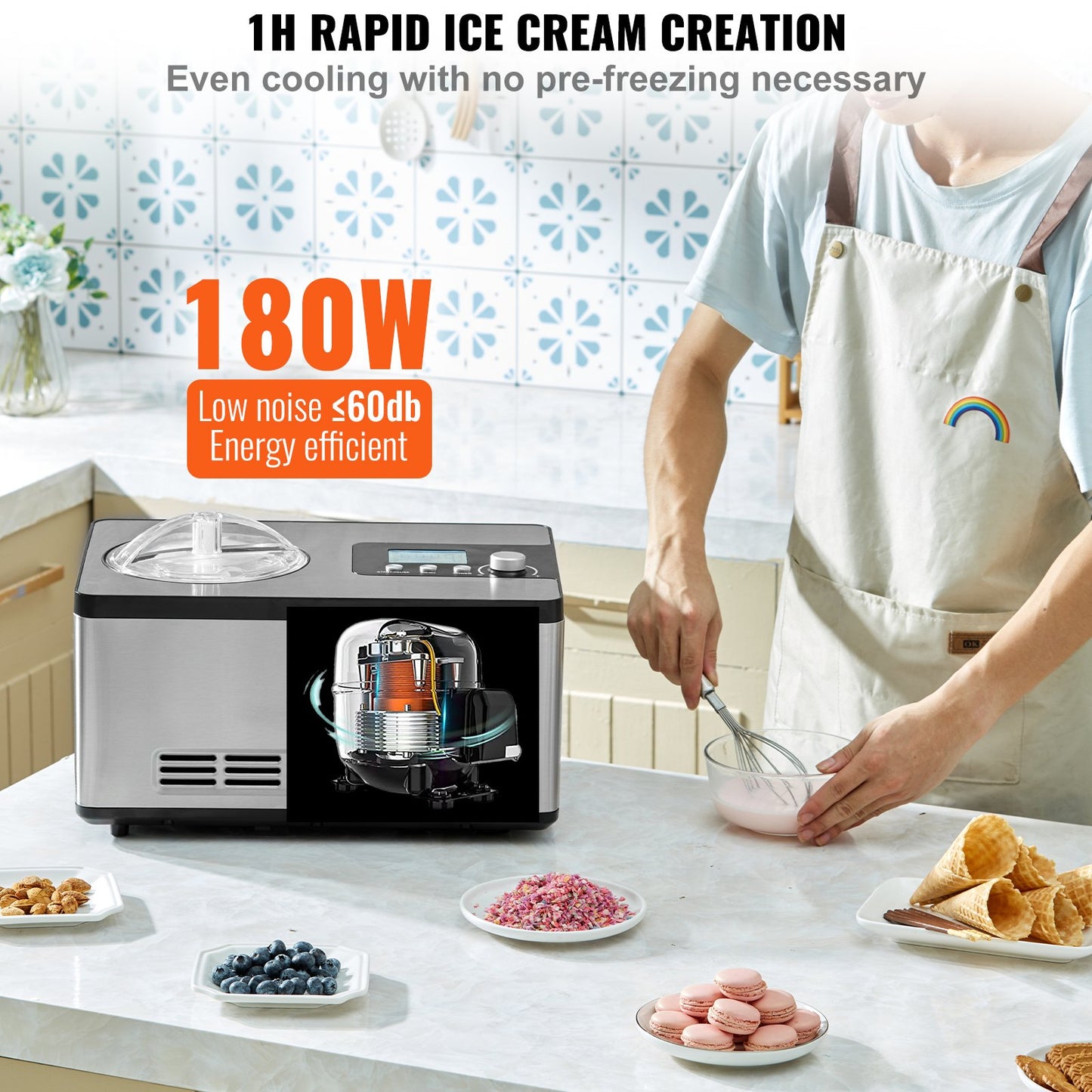 2 Quart Automatisk Glassmaskin Electric Yoghurt Gelato Make Silver