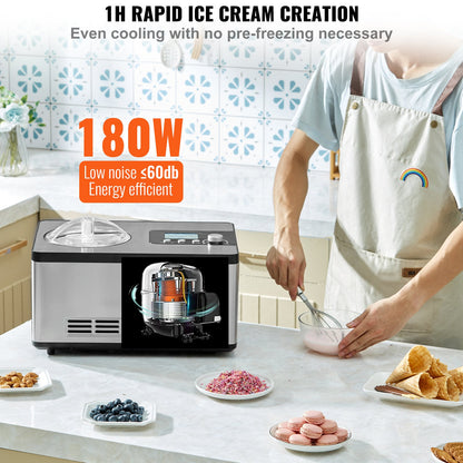 2 Quart Automatisk Glassmaskin Electric Yoghurt Gelato Make Silver