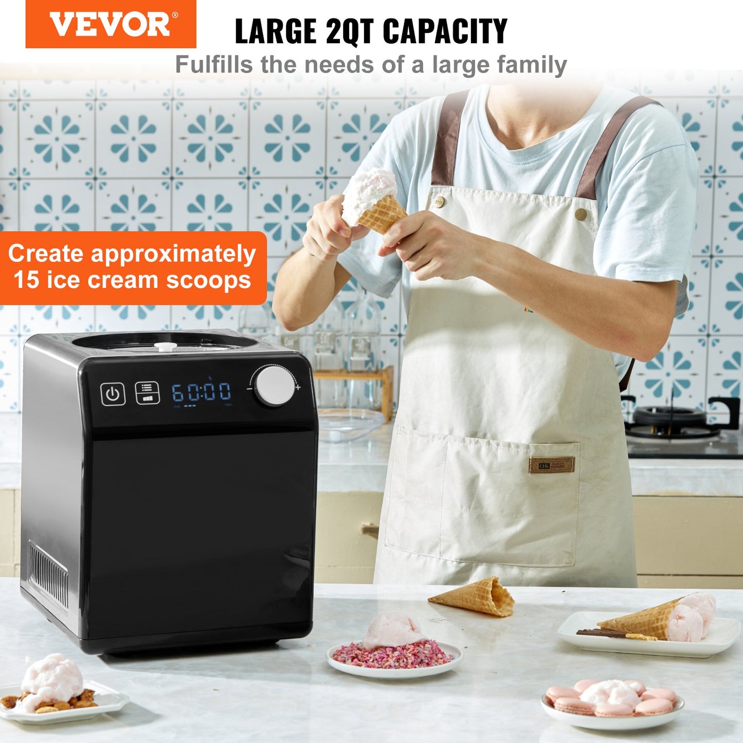 2 Quart Automatisk Glassmaskin Electric Yoghurt Gelato Make Black