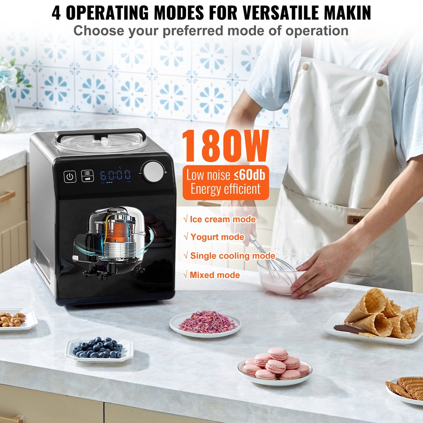 2 Quart Automatisk Glassmaskin Electric Yoghurt Gelato Make Black