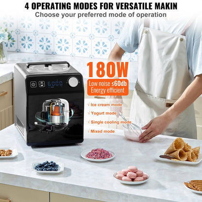 2 Quart Automatisk Glassmaskin Electric Yoghurt Gelato Make Black