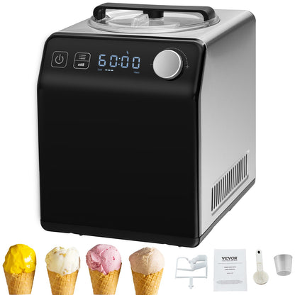 2 Quart Automatisk Glassmaskin Electric Yoghurt Gelato Make Black
