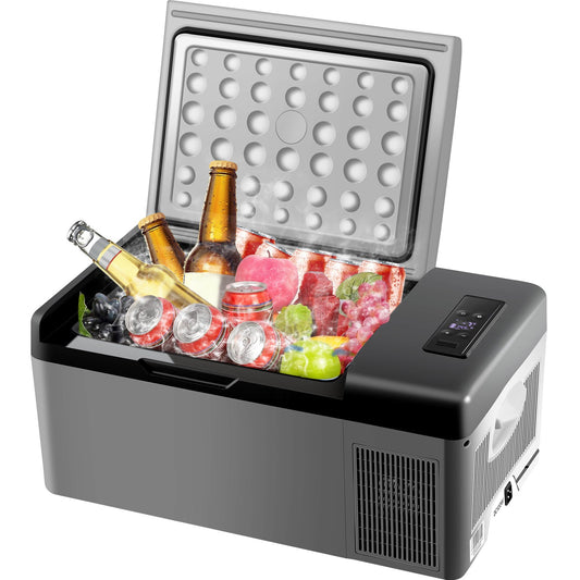 Portable Car Freezer, 15L Portable Refrigerator Freezer, Dual Storage Zone Camping Freezer, -4℉~50℉ 12 Volt Refrigerator Freezer, Car Freezer for Car and Home Use, DC 12/24V, AC 100-240V, USB Port
