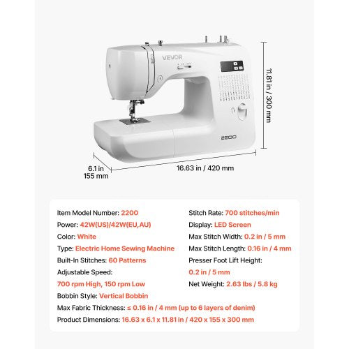 Datoriserad symaskin Digital symaskin 60 stygnapplikationer |  EU