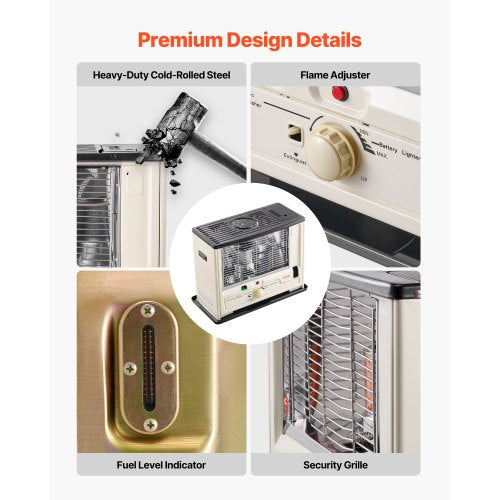 10000 BTU fotogenvärmare för inomhus och utomhusbruk, bärbar värmare med automatisk avstängning och justerbar låga och tippfunktion, för hem, garage, källare, camping, verkstad och nödsituationer, svart |  EU