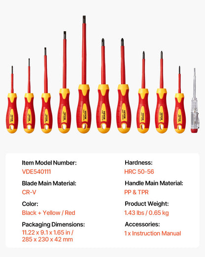 Insulated screwdriver set 11-piece insulated tool set for electricians