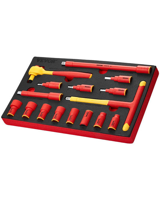 Isolerad Socket Set 16-delad Isolerad Socket Tool med T-handtagsnyckel