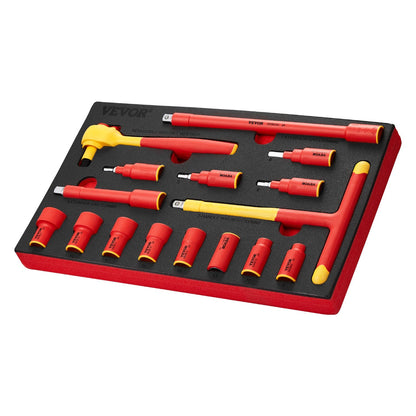 Isolerad Socket Set 16-delad Isolerad Socket Tool med T-handtagsnyckel