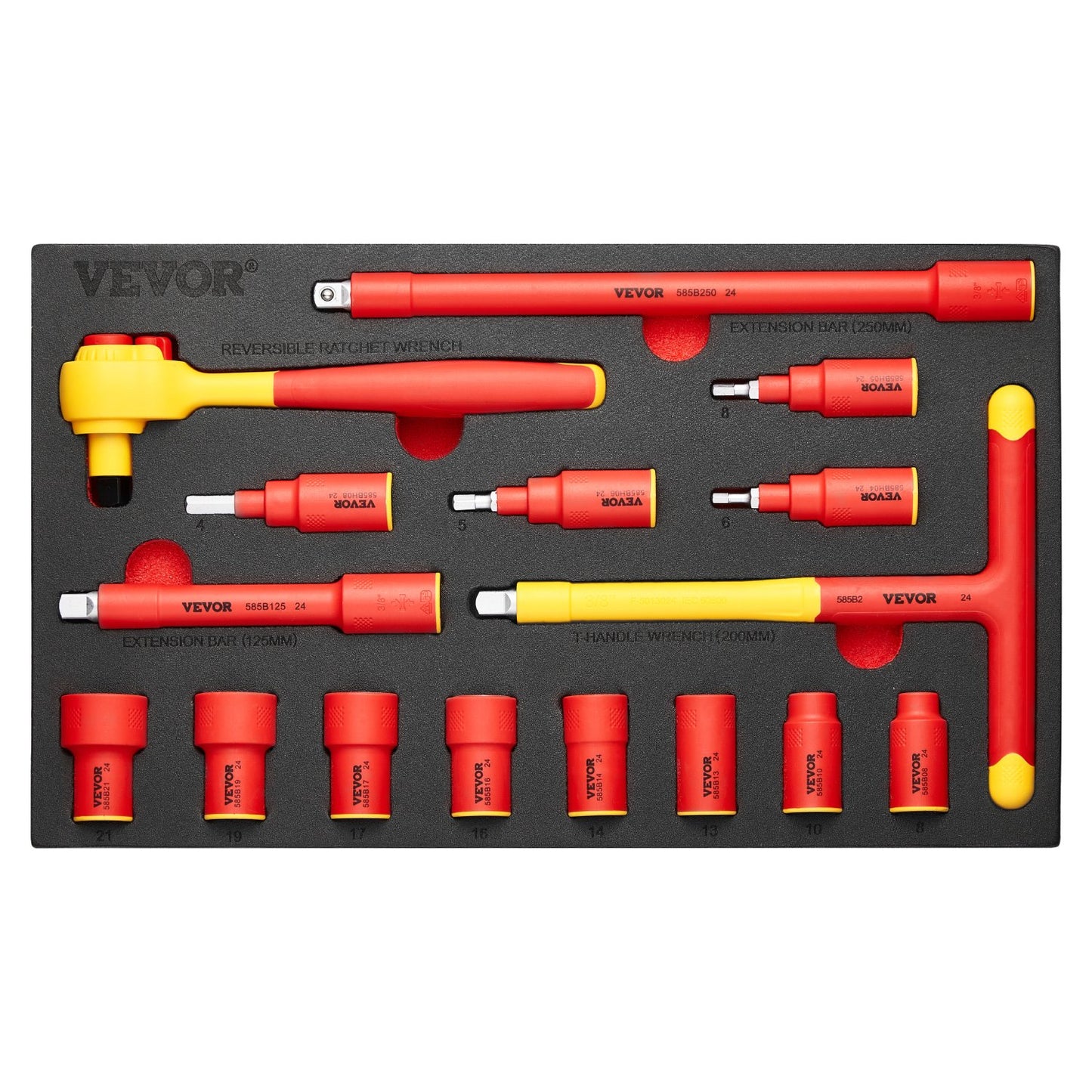 Isolerad Socket Set 16-delad Isolerad Socket Tool med T-handtagsnyckel