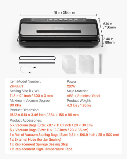 7-i-1 Vacuum Sealer Machine Compact Automatic Food Saver 120W Bags & Roll