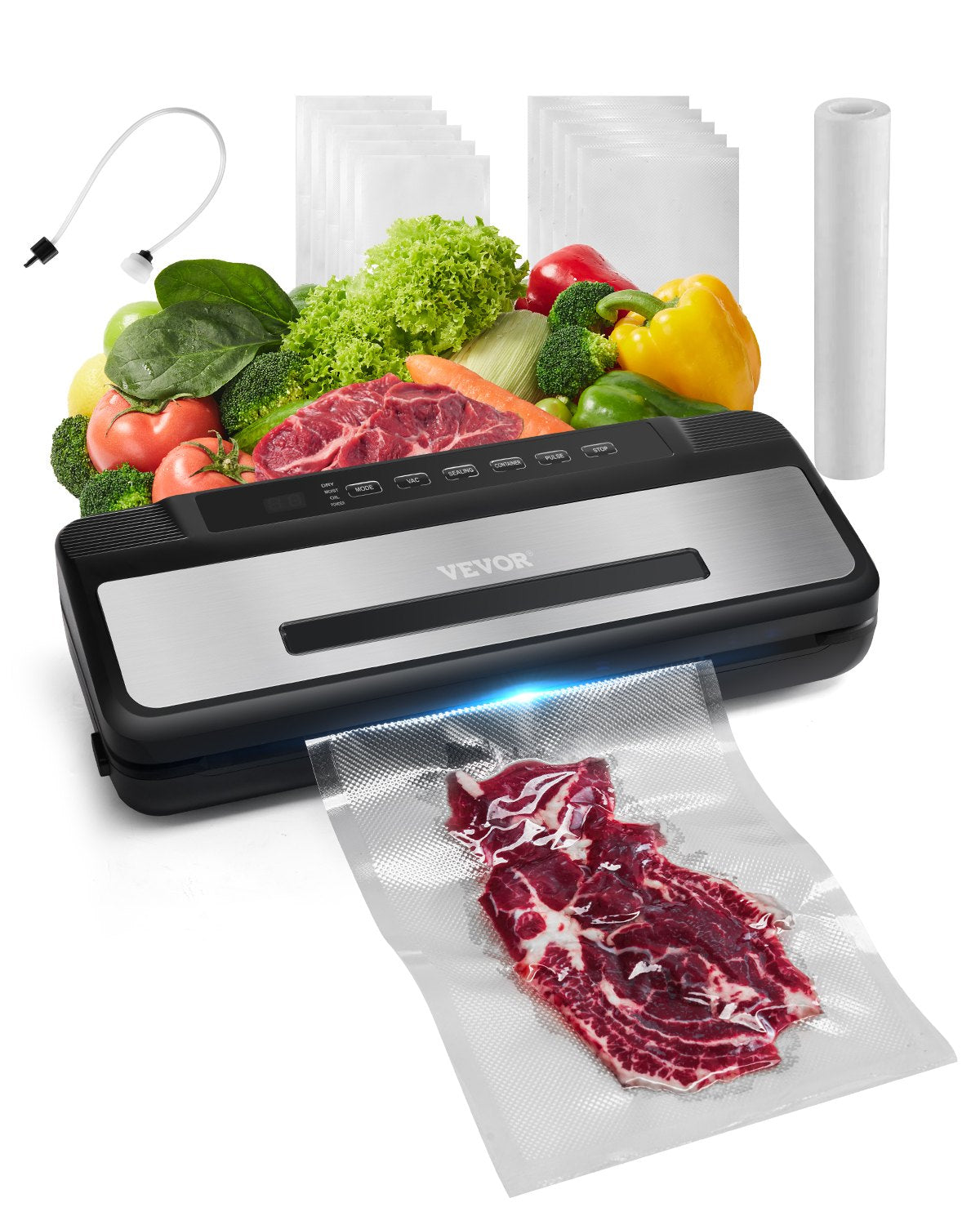 7-i-1 Vacuum Sealer Machine Compact Automatic Food Saver 120W Bags & Roll