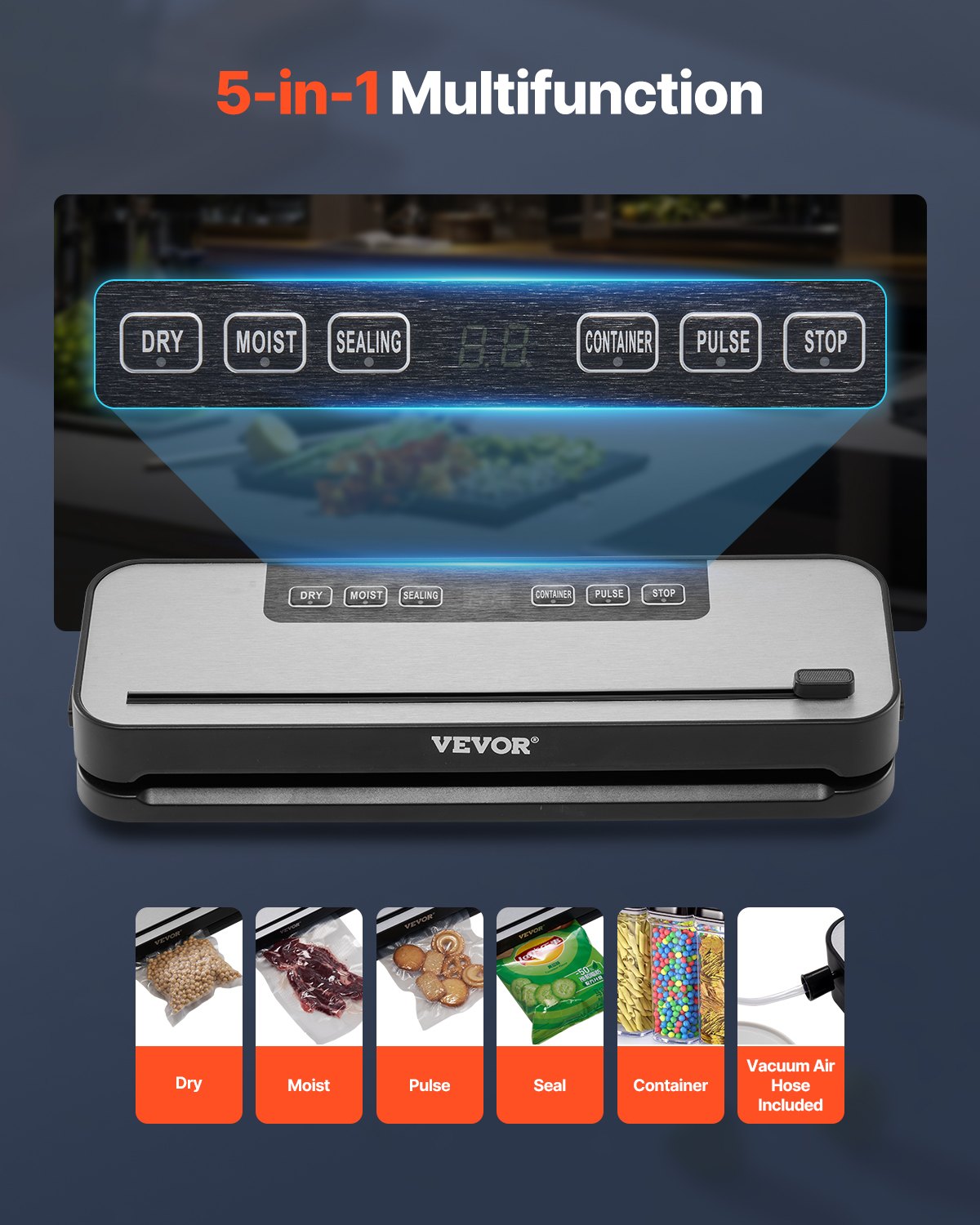 5-in-1 Vacuum Sealer Machine Fast Compact Automatic Food Saver 100W 10 Bag