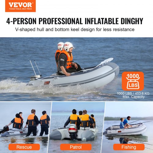 inflatable dinghy boat, 4-person transom boat, with marine wood floor and adjustable aluminum bench, 1000 lbs inflatable fishing boat raft, aluminum oars, air pump and carrying bag | EU