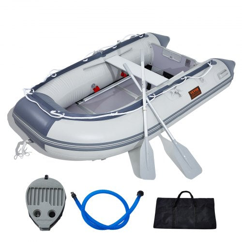inflatable dinghy boat, 4-person transom boat, with marine wood floor and adjustable aluminum bench, 1000 lbs inflatable fishing boat raft, aluminum oars, air pump and carrying bag | EU