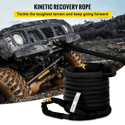 1-1/4" x 31,5" Kinetic Recovery & Bogserrep, 52 300 lbs, Heavy Duty Nylon Dubbelflätat Kinetic Energy Rope, för ATV UTV för lastbil terrängfordon, Bärväska ingår, Svart