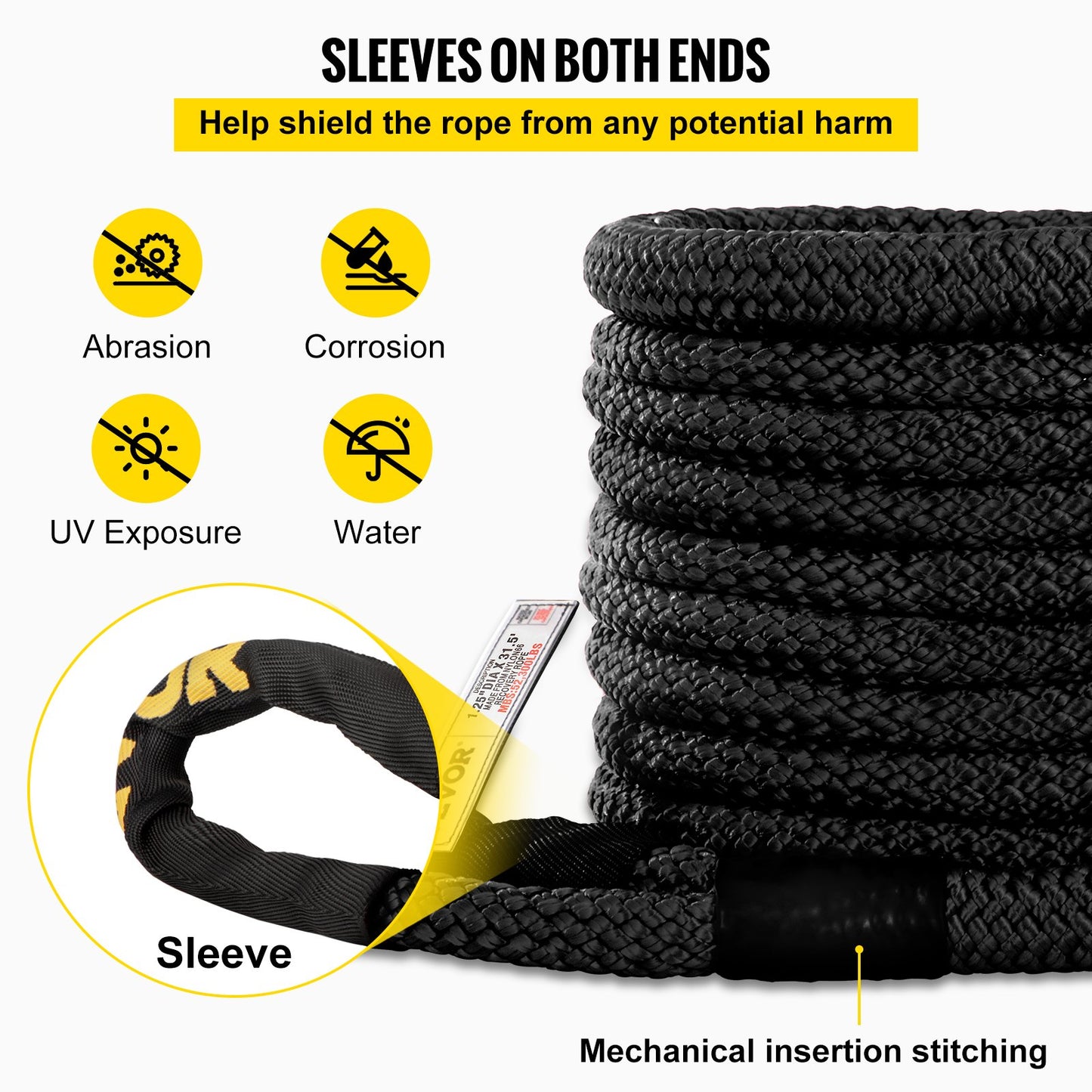 1-1/4" x 31,5" Kinetic Recovery & Bogserrep, 52 300 lbs, Heavy Duty Nylon Dubbelflätat Kinetic Energy Rope, för ATV UTV för lastbil terrängfordon, Bärväska ingår, Svart