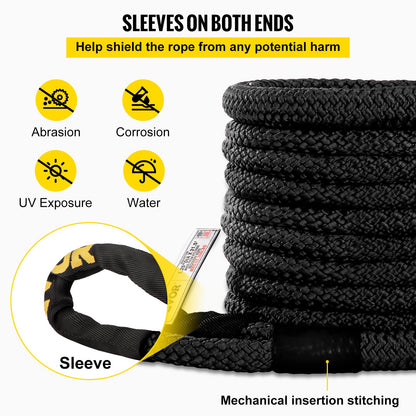 1-1/4" x 31,5" Kinetic Recovery & Bogserrep, 52 300 lbs, Heavy Duty Nylon Dubbelflätat Kinetic Energy Rope, för ATV UTV för lastbil terrängfordon, Bärväska ingår, Svart