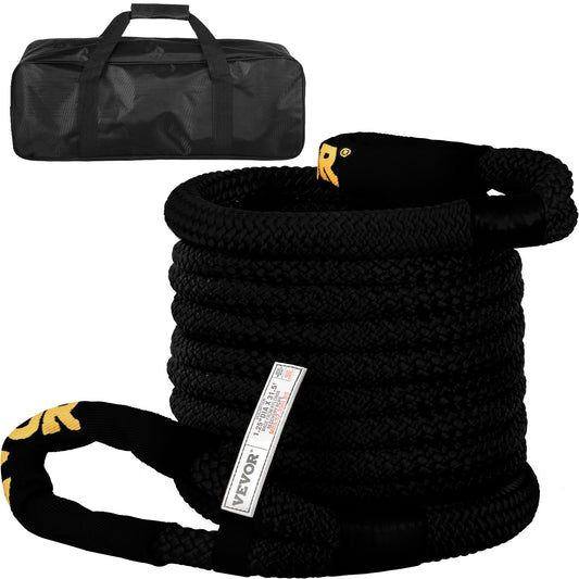 1-1/4" x 31,5" Kinetic Recovery & Bogserrep, 52 300 lbs, Heavy Duty Nylon Dubbelflätat Kinetic Energy Rope, för ATV UTV för lastbil terrängfordon, Bärväska ingår, Svart