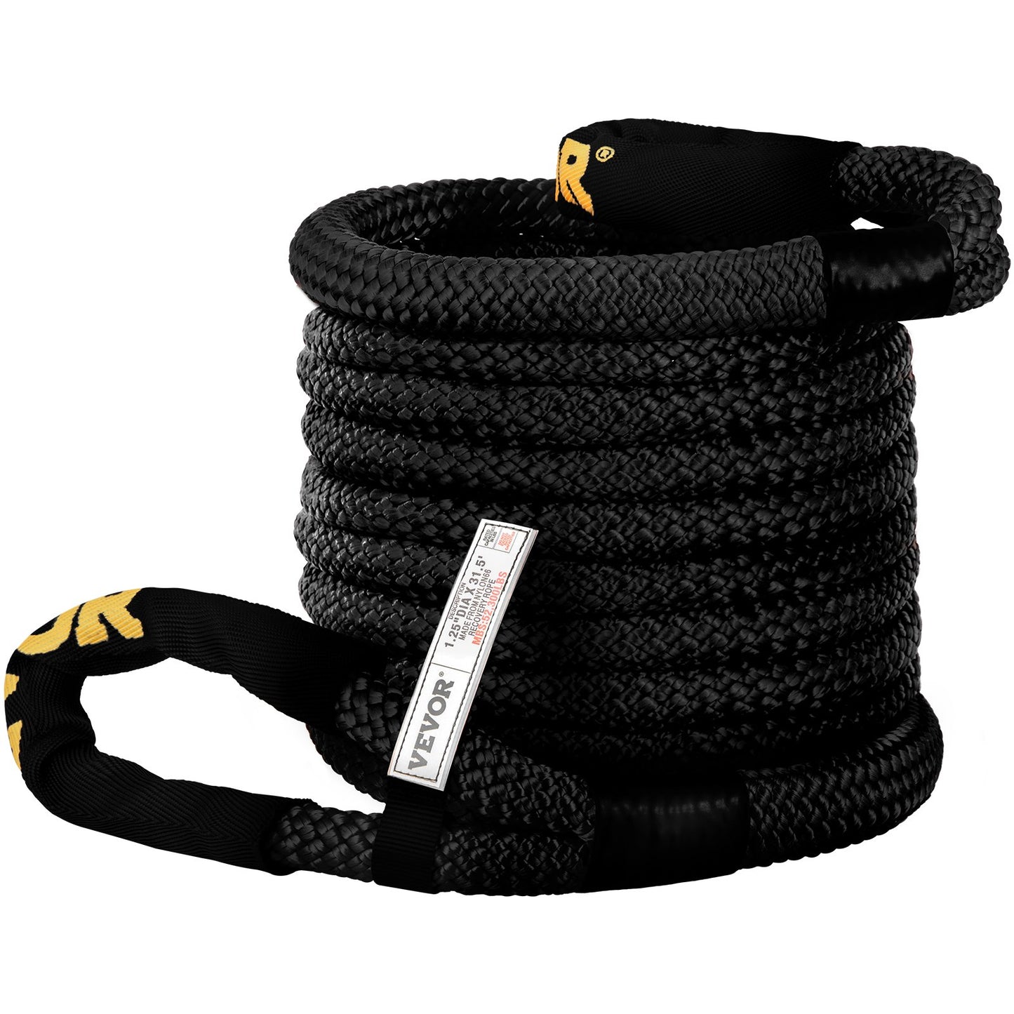 1-1/4" x 31,5" Kinetic Recovery & Bogserrep, 52 300 lbs, Heavy Duty Nylon Dubbelflätat Kinetic Energy Rope, för ATV UTV för lastbil terrängfordon, Bärväska ingår, Svart