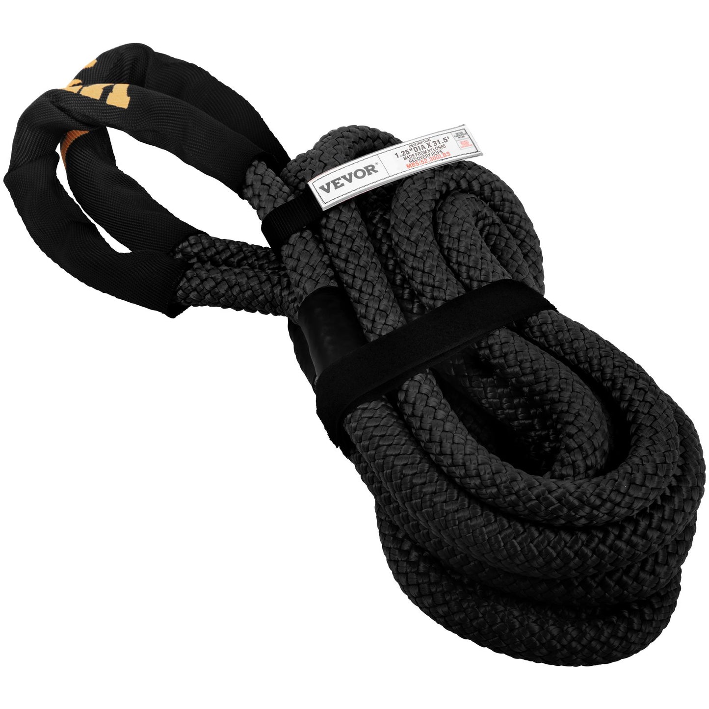 1-1/4" x 31,5" Kinetic Recovery & Bogserrep, 52 300 lbs, Heavy Duty Nylon Dubbelflätat Kinetic Energy Rope, för ATV UTV för lastbil terrängfordon, Bärväska ingår, Svart