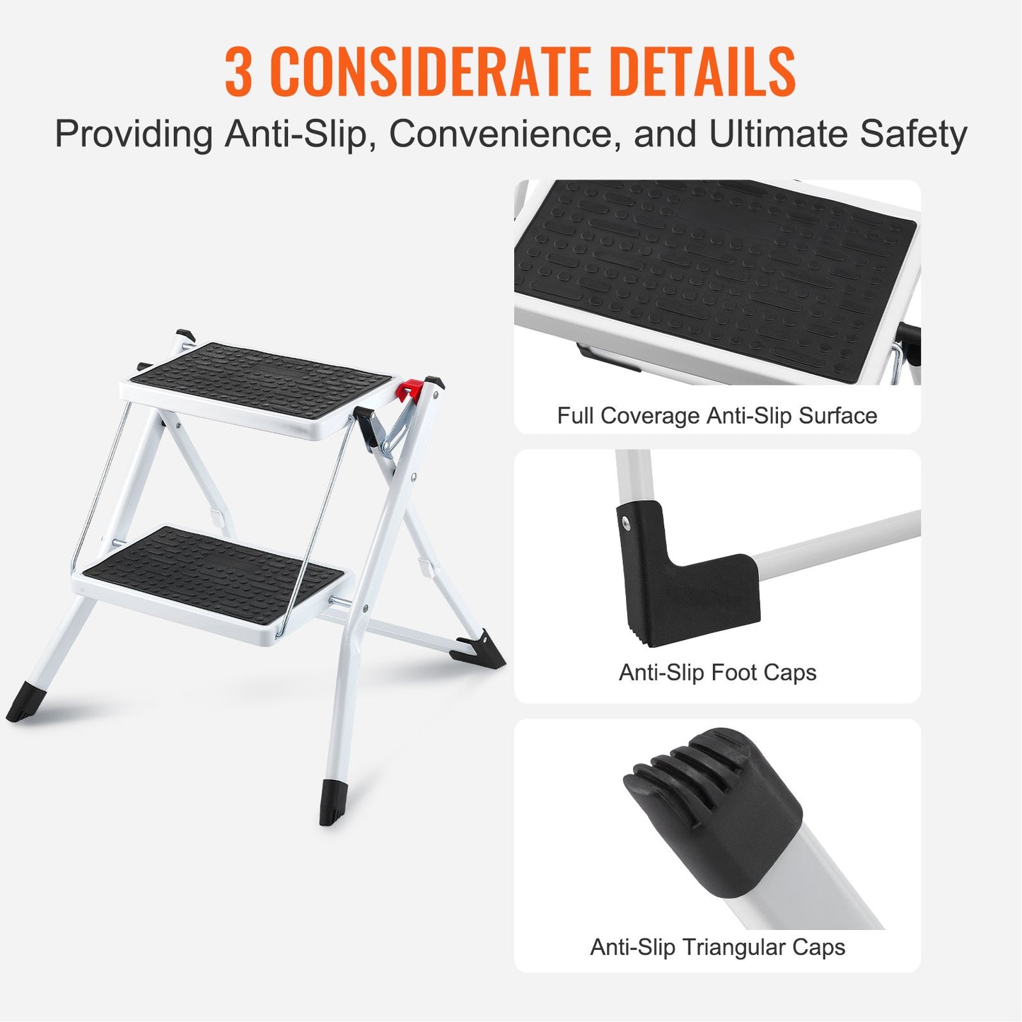 Trappstege 2-stegs 150 kg kapacitet, ergonomisk hopfällbar trapppall i stål med bred anti-halkpedal, robust trapppall för vuxna småbarn, mångsidig användning för hushåll, kök, kontor, husbilar