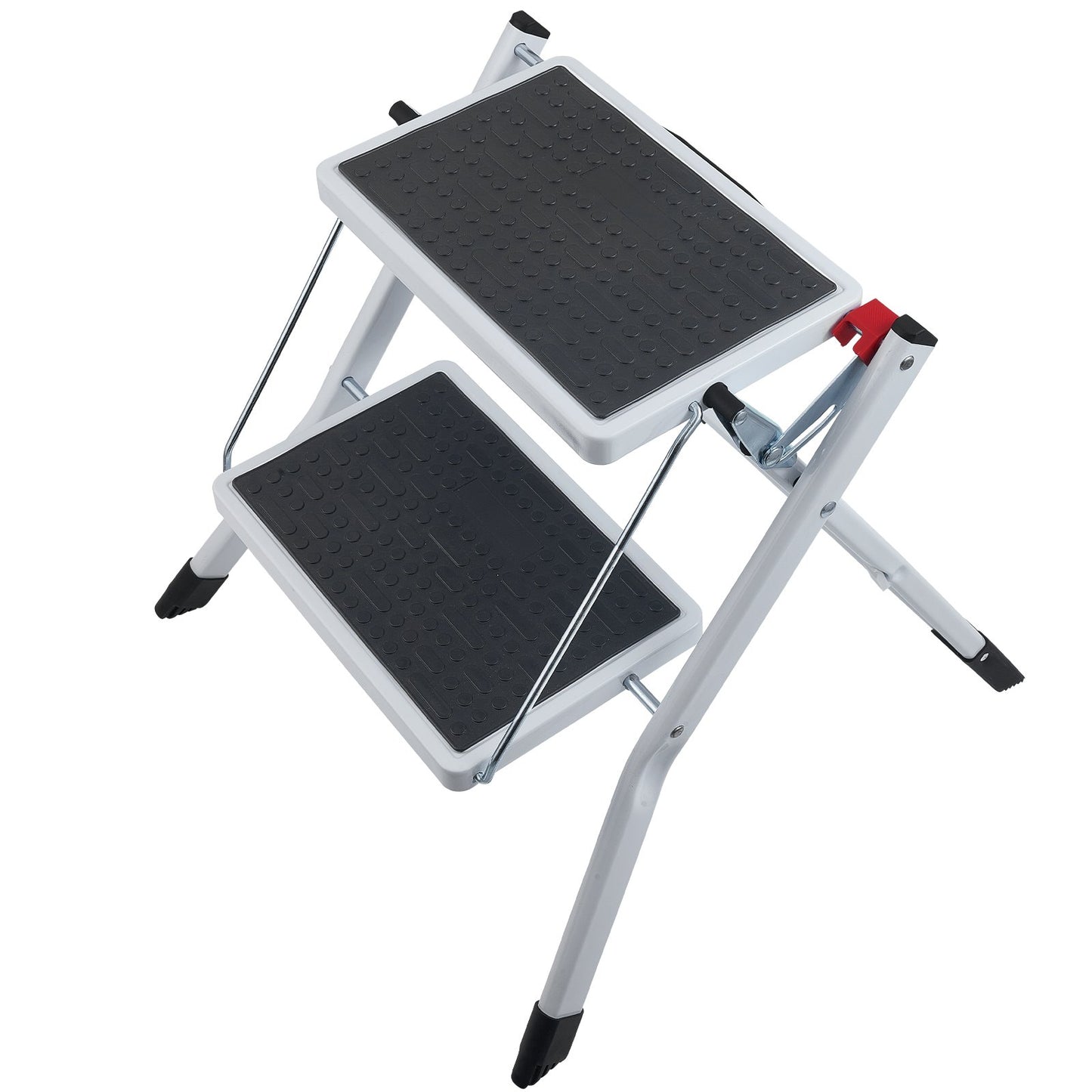 Trappstege 2-stegs 150 kg kapacitet, ergonomisk hopfällbar trapppall i stål med bred anti-halkpedal, robust trapppall för vuxna småbarn, mångsidig användning för hushåll, kök, kontor, husbilar