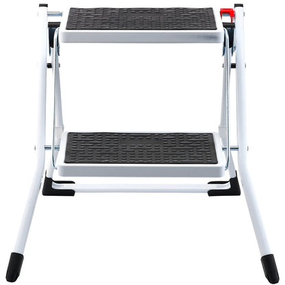 Trappstege 2-stegs 150 kg kapacitet, ergonomisk hopfällbar trapppall i stål med bred anti-halkpedal, robust trapppall för vuxna småbarn, mångsidig användning för hushåll, kök, kontor, husbilar