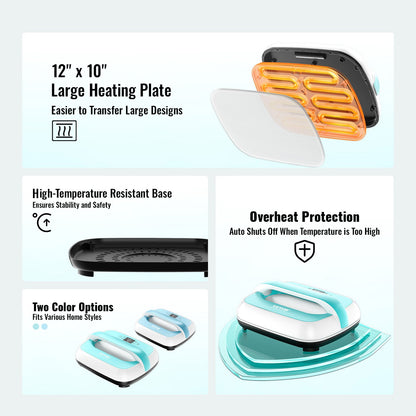 Värmepressmaskin 12 x 10 i bärbar värmeöverföringsmaskin Grön+Vit
