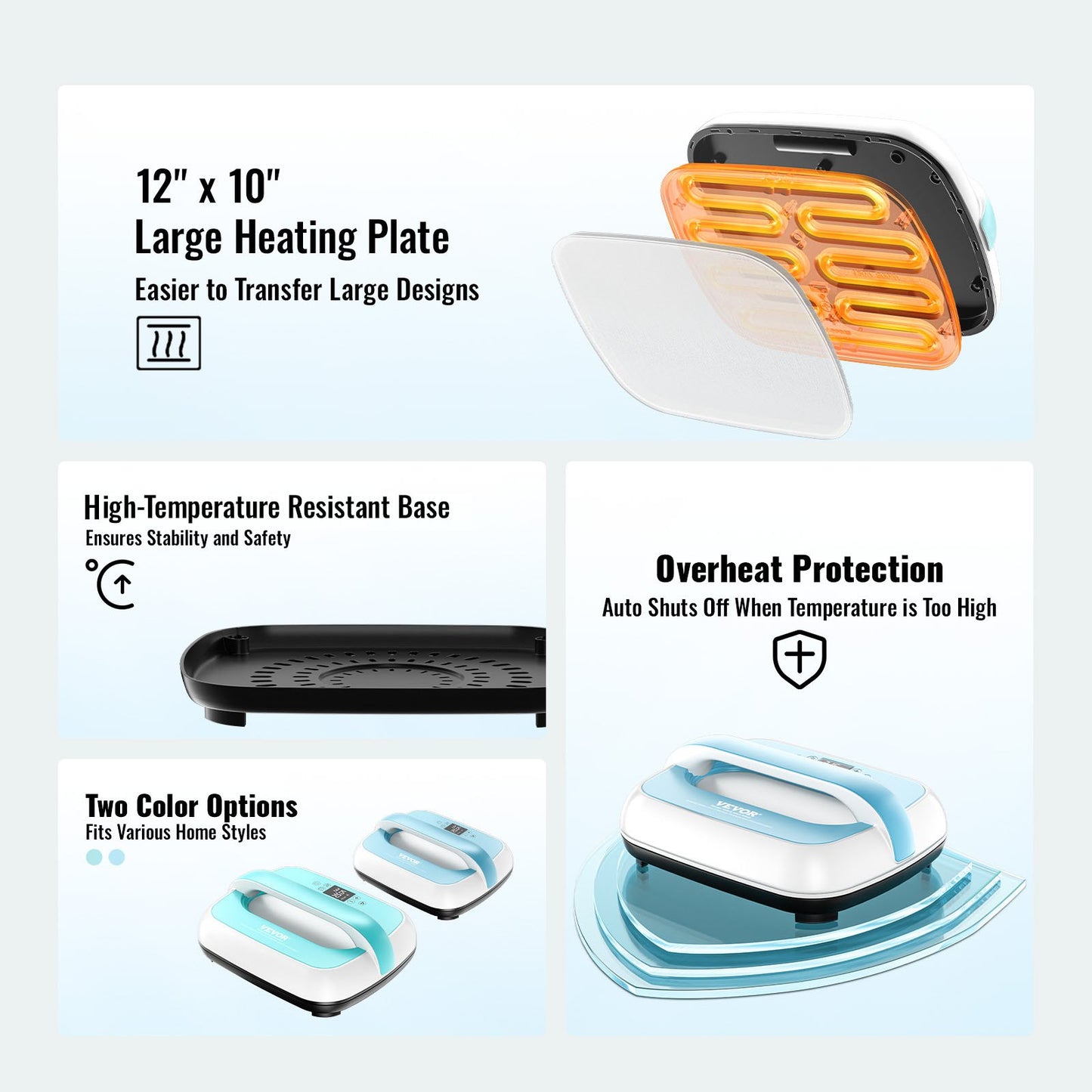 Värmepressmaskin 12 x 10 i bärbar värmeöverföringsmaskin Blå+Vit