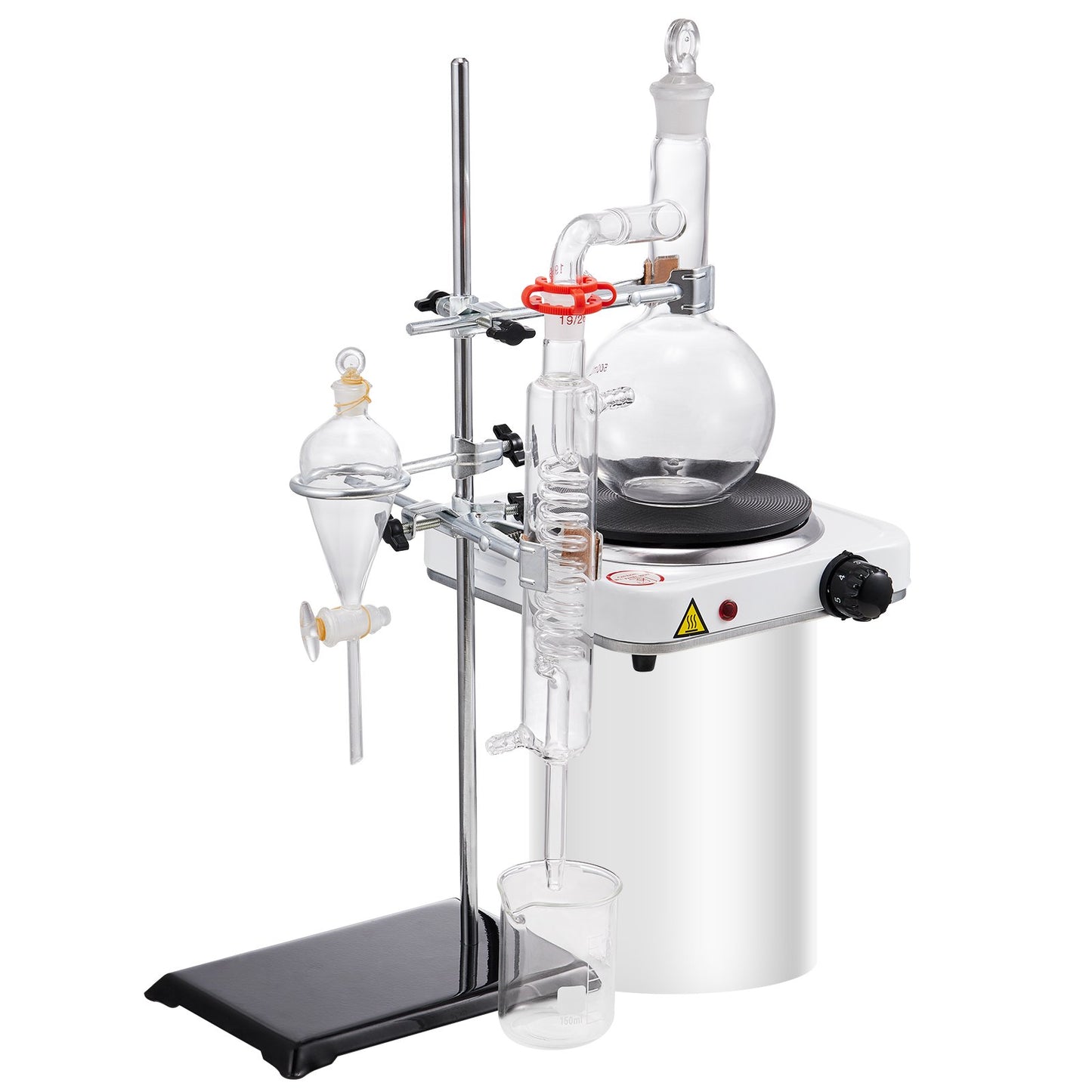 Essential Oil Destillation Kit, 500 ml destillationsapparat, 3,3 Boro Lab Glassware Destillation Kit med 1000W värmeplatta och 24, 40 led, 33 st Set