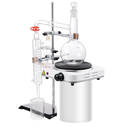 Essential Oil Destillation Kit, 500 ml destillationsapparat, 3,3 Boro Lab Glassware Destillation Kit med 1000W värmeplatta och 24, 40 led, 33 st Set