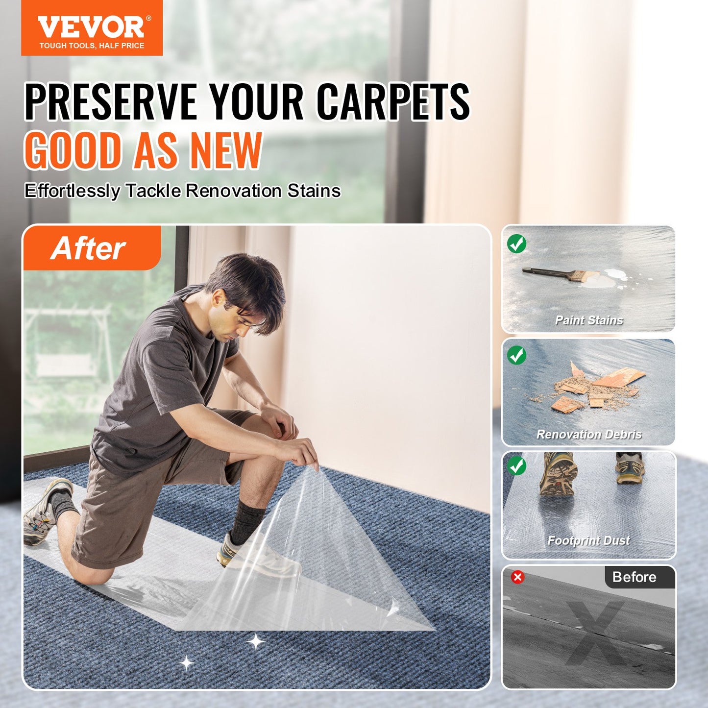 Carpet protection film 24" x 100" self-adhesive car carpet protector PE