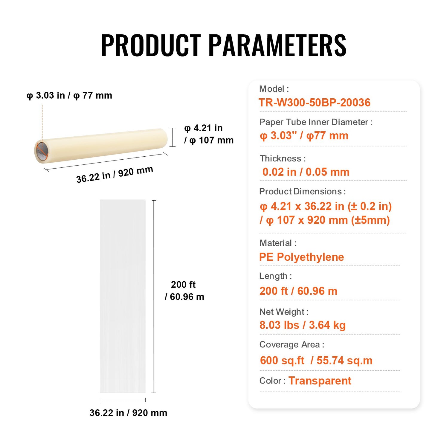Mattskyddsfilm 36" x 200" självhäftande bilmattskydd PE