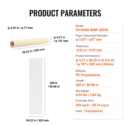 Mattskyddsfilm 36" x 200" självhäftande bilmattskydd PE